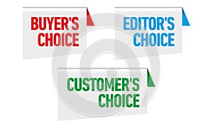 Set of three vector badges - editors choice, customers choice, buyers choice