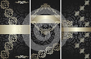 Set of three vector cards with a vintage floral frames