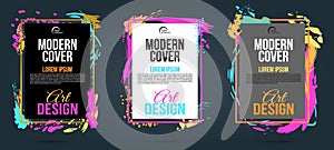 Set of three vector frame modern art graphics. Can be used for flyers, business cards, invitations, gift cards