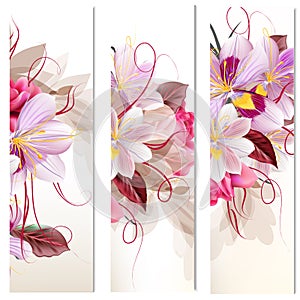 Set of three vertical floral banners for your design