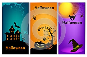 Set of three vertical Halloween banners.