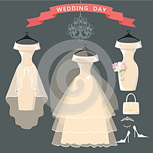 Set of three wedding dresses.Bridal shover