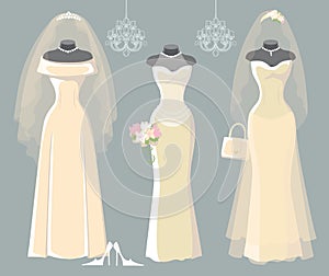 Set of three wedding long dresses photo