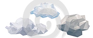 Set three white cloud low poly modelling vector icon