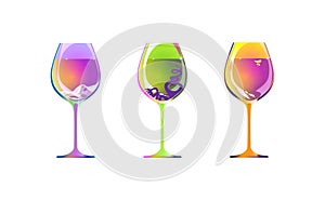 Set three wine glass isolated. Cocktail kit. Vector eps10 illustration