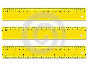 Set of three yellow rulers