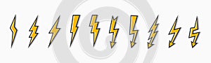 Set thunder and bolt lighting flash icon. Electric power thunderbolt, lightning bolt icon, dangerous sign Ã¢â¬â vector photo