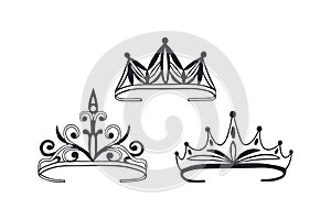 Set of tiaras, crowns. Vector stock illustration eps 10. hand drawing