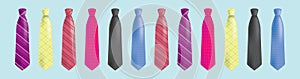 Set of ties cartoon icon design template with various models. vector illustration isolated on blue background