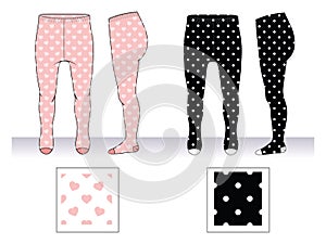 Set of tights  for girl with seamless  patterns