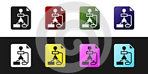 Set Tile flowchart for program design or process management plan icon isolated on black and white background. Block