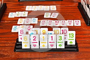 Set of tiles in rummy game rack