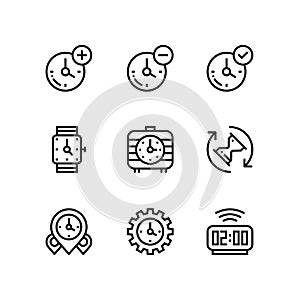 Set of time, clock, watch, timer vector simple outline icons for web and mobile design pack 3