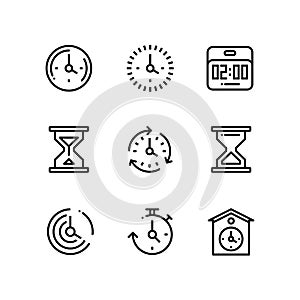 Set of time, clock, watch, timer vector simple outline icons for web and mobile design pack 2
