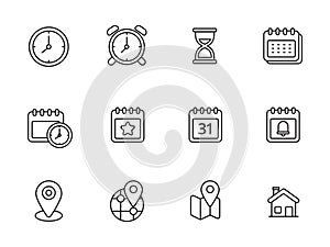 Set of time and location icons with linear style