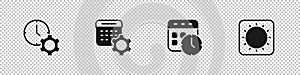 Set Time management, Calendar settings, and clock and Sun icon. Vector