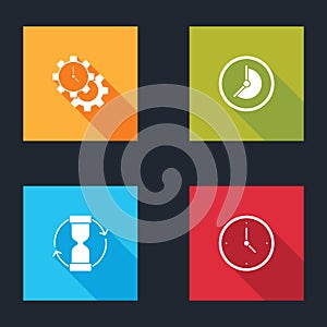 Set Time Management, Clock, Old hourglass and icon. Vector