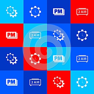 Set Time Management, , Clock PM and Digital alarm clock icon. Vector