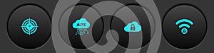 Set Time Management, Cloud api interface, computing lock and Wifi locked icon. Vector