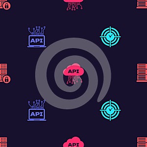 Set Time Management, Computer api interface, Cloud and Server security with lock on seamless pattern. Vector