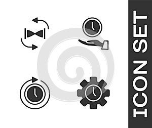 Set Time Management, Old hourglass with sand, Clock arrow and icon. Vector