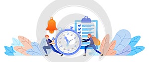 Set the time and schedules that have been planned. time management to achievements. talk by typing. . Vector flat illustration o