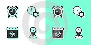 Set Time zone clocks, Alarm, Calendar winter and management icon. Vector