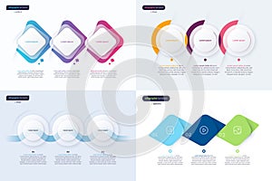 Set of timeline step infographic templates composed of 3 elements