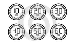 Set of timer count down digital clock isolated on white background
