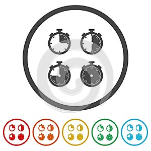 Set of Timer icons in color circle buttons