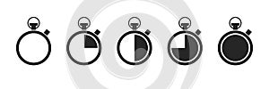 Set of timer and stopwatch icons. Quick time icon, fast deadline, countdown timer collection, rapid line symbol