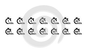 Set of timers icon with 14 design options