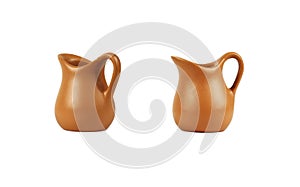 Set of tiny empty brown clay jugs