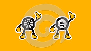 Set of Tire cartoon vector icon illustration