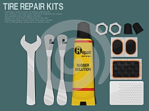 Set of Tire repair kits on blue background