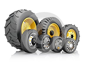Set of tires for a different vehicles.
