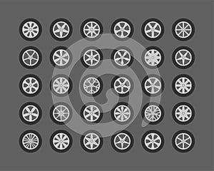 Set tires and wheels. Disc wheel car icon vector