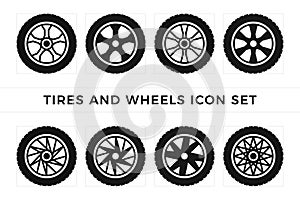 Set of tires and wheels icon vector photo