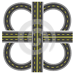 Set to build a transport interchange. Highway with yellow markings. illustration