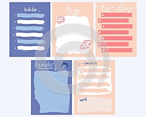 Set of to do list planner checklist templates with abstract and doodle frame. vector illustration.