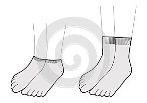 Set of Toe Socks hosiery Invisible, low cut length. Fashion accessory clothing technical illustration stocking. Vector