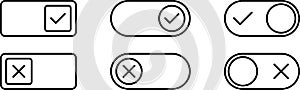 Set of toggle icons. Toggle switch line icon. Switch on and off slider. Switch Button Icon for Devices User Interface