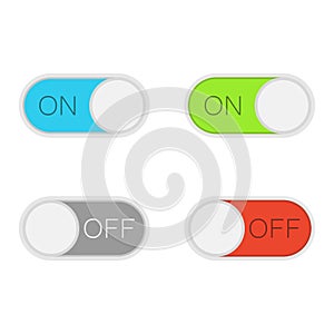 Set of toggle switch buttons. On and off. Template design for mobile and web applications