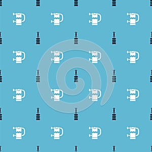 Set Toilet brush and Heated towel rail on seamless pattern. Vector