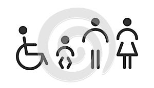 Set of toilet icons - disabled, infant, men, women