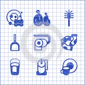 Set Toilet paper roll, Washing dishes, Socks, Bucket with rag, Dustpan, brush and icon. Vector