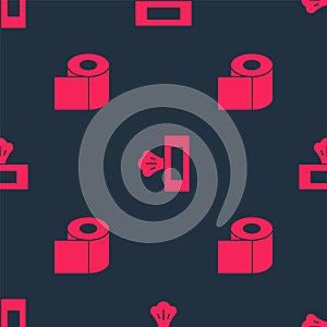 Set Toilet paper roll and Wet wipe pack on seamless pattern. Vector