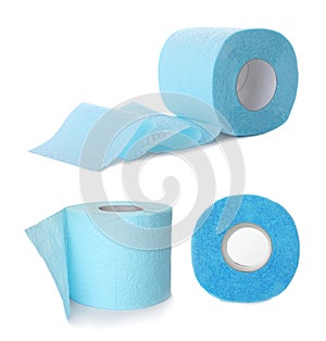 Set of toilet paper rolls on white
