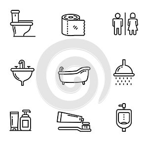 Set of toilet related icons in black line design