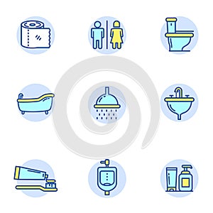 Set of toilet related icons in linear color style